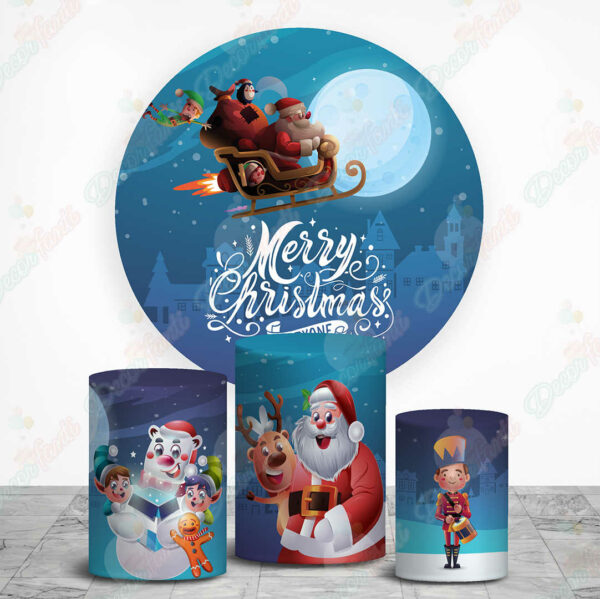 Feliz Navidad azul fundas cilindros backdrop