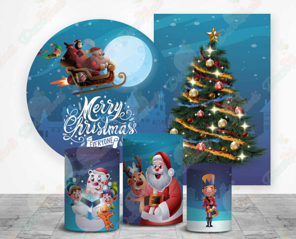 Feliz Navidad azul fundas cilindros backdrop