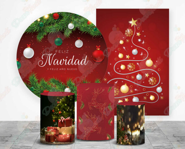 Feliz Navidad Rojo fundas cilindros backdrop