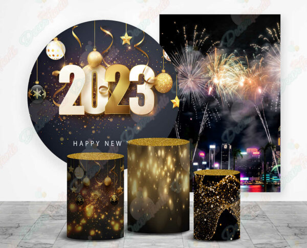 Feliz Año Nuevo 2023 fundas cilindros backdrop