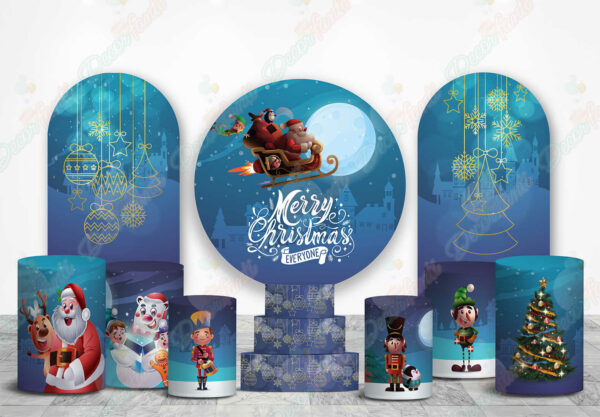 Feliz Navidad azul fundas cilindros backdrop