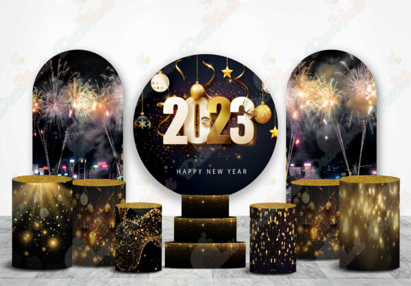 Feliz Año Nuevo 2023 fundas cilindros backdrop