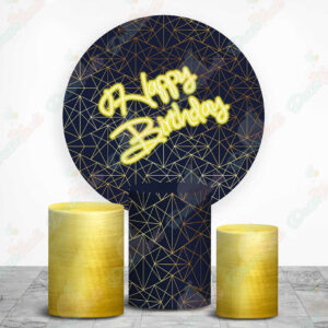 Happy Birthday Azul y Dorado tela sublimada para cilindros Backdrop